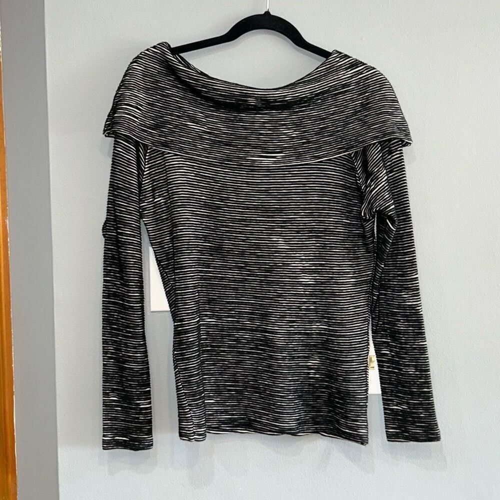 ANTHROPOLOGIE Dolan Black White Stripe Cowl Neck Long Sleeve Textured Top Size S